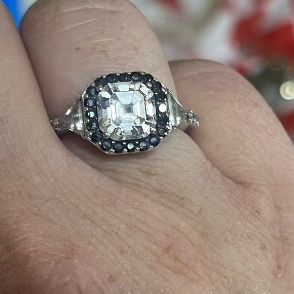 Sterling Asscher Cut CZ Halo Ring - Picture 7 of 14